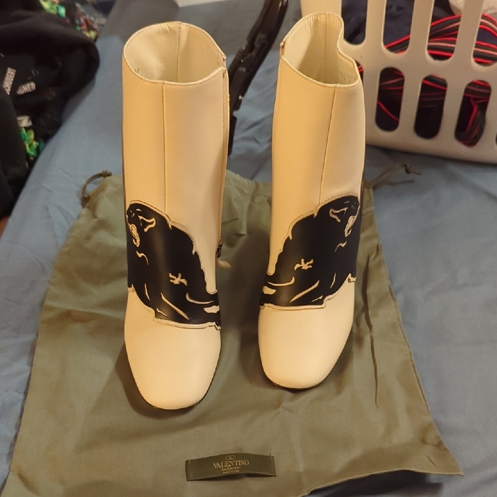Valentino Cream and Black Ankle Booties